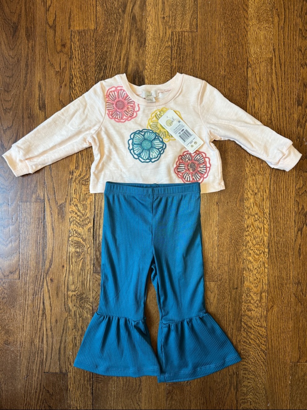 PEEK KIDS Pink Floral Sequin Top with Multicolor Flower Motifs